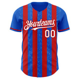 Custom Thunder Blue White-Red Classic Vertical Stripe Fluid Liquid Texture Authentic Baseball Jersey