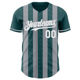 Custom Midnight Green White-Gray Classic Vertical Stripe Fluid Liquid Texture Authentic Baseball Jersey