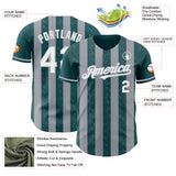 Custom Midnight Green White-Gray Classic Vertical Stripe Fluid Liquid Texture Authentic Baseball Jersey