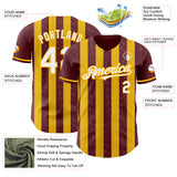 Custom Burgundy White-Gold Classic Vertical Stripe Fluid Liquid Texture Authentic Baseball Jersey