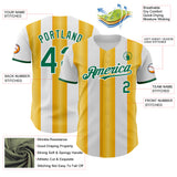 Custom White Kelly Green-Gold Gradient Vertical Stripe Argentina Style Authentic Baseball Jersey