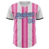 Custom White Light Blue Pink-Black Gradient Vertical Stripe Argentina Style Authentic Baseball Jersey