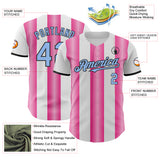 Custom White Light Blue Pink-Black Gradient Vertical Stripe Argentina Style Authentic Baseball Jersey
