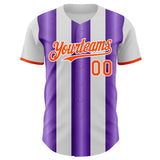 Custom White Orange-Purple Gradient Vertical Stripe Argentina Style Authentic Baseball Jersey