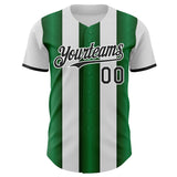 Custom White Black-Green Gradient Vertical Stripe Argentina Style Authentic Baseball Jersey