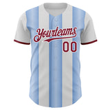 Custom White Crimson-Light Blue Gradient Vertical Stripe Argentina Style Authentic Baseball Jersey