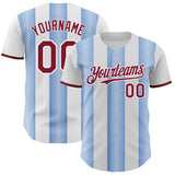 Custom White Crimson-Light Blue Gradient Vertical Stripe Argentina Style Authentic Baseball Jersey