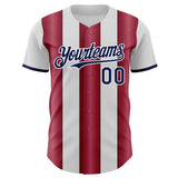 Custom White Navy-Crimson Gradient Vertical Stripe Argentina Style Authentic Baseball Jersey