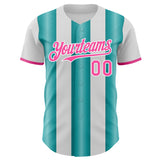 Custom White Pink-Teal Gradient Vertical Stripe Argentina Style Authentic Baseball Jersey