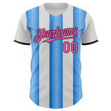 Custom White Pink Electric Blue-Black Gradient Vertical Stripe Argentina Style Authentic Baseball Jersey