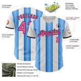 Custom White Pink Electric Blue-Black Gradient Vertical Stripe Argentina Style Authentic Baseball Jersey