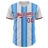 Custom White Crimson-Electric Blue Gradient Vertical Stripe Argentina Style Authentic Baseball Jersey