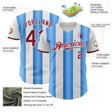 Custom White Crimson-Electric Blue Gradient Vertical Stripe Argentina Style Authentic Baseball Jersey