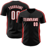 Custom Black White-Red Classic Color Block Side Panel Stripe Authentic Baseball Jersey