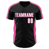 Custom Black White-Pink Classic Color Block Side Panel Stripe Authentic Baseball Jersey