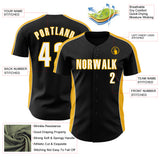 Custom Black White-Gold Classic Color Block Side Panel Stripe Authentic Baseball Jersey