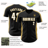 Custom Black White-Old Gold Classic Color Block Side Panel Stripe Authentic Baseball Jersey