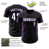 Custom Black White-Purple Classic Color Block Side Panel Stripe Authentic Baseball Jersey