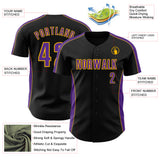 Custom Black Purple-Gold Classic Color Block Side Panel Stripe Authentic Baseball Jersey