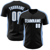 Custom Black White-Light Blue Classic Color Block Side Panel Stripe Authentic Baseball Jersey