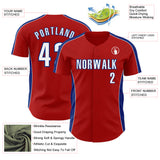 Custom Red White-Royal Classic Color Block Side Panel Stripe Authentic Baseball Jersey