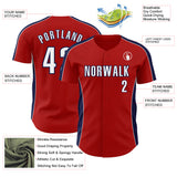 Custom Red White-Navy Classic Color Block Side Panel Stripe Authentic Baseball Jersey