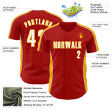 Custom Red White-Gold Classic Color Block Side Panel Stripe Authentic Baseball Jersey