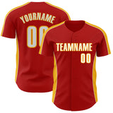 Custom Red White-Gold Classic Color Block Side Panel Stripe Authentic Baseball Jersey