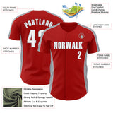 Custom Red White-Gray Classic Color Block Side Panel Stripe Authentic Baseball Jersey