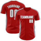 Custom Red White-Gray Classic Color Block Side Panel Stripe Authentic Baseball Jersey