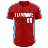 Custom Red White-Light Blue Classic Color Block Side Panel Stripe Authentic Baseball Jersey