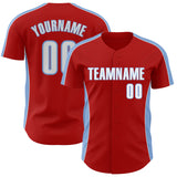 Custom Red White-Light Blue Classic Color Block Side Panel Stripe Authentic Baseball Jersey