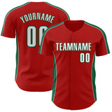 Custom Red White-Kelly Green Classic Color Block Side Panel Stripe Authentic Baseball Jersey