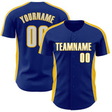 Custom Royal White-Yellow Classic Color Block Side Panel Stripe Authentic Baseball Jersey