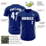 Custom Royal White-Gray Classic Color Block Side Panel Stripe Authentic Baseball Jersey