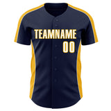 Custom Navy White-Gold Classic Color Block Side Panel Stripe Authentic Baseball Jersey