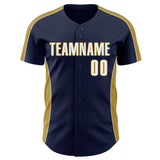 Custom Navy White-Old Gold Classic Color Block Side Panel Stripe Authentic Baseball Jersey