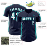 Custom Navy White-Teal Classic Color Block Side Panel Stripe Authentic Baseball Jersey