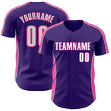 Custom Purple White-Pink Classic Color Block Side Panel Stripe Authentic Baseball Jersey