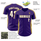 Custom Purple White-Old Gold Classic Color Block Side Panel Stripe Authentic Baseball Jersey