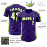 Custom Purple White-Neon Green Classic Color Block Side Panel Stripe Authentic Baseball Jersey