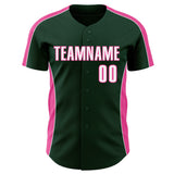 Custom Green White-Pink Classic Color Block Side Panel Stripe Authentic Baseball Jersey