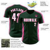 Custom Green White-Pink Classic Color Block Side Panel Stripe Authentic Baseball Jersey