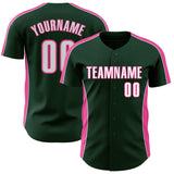 Custom Green White-Pink Classic Color Block Side Panel Stripe Authentic Baseball Jersey