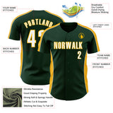 Custom Green White-Gold Classic Color Block Side Panel Stripe Authentic Baseball Jersey