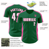Custom Kelly Green White-Pink Classic Color Block Side Panel Stripe Authentic Baseball Jersey