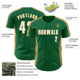 Custom Kelly Green White-Old Gold Classic Color Block Side Panel Stripe Authentic Baseball Jersey