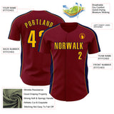 Custom Crimson Gold-Navy Classic Color Block Side Panel Stripe Authentic Baseball Jersey