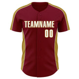 Custom Crimson White-Old Gold Classic Color Block Side Panel Stripe Authentic Baseball Jersey
