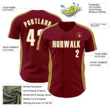 Custom Crimson White-Old Gold Classic Color Block Side Panel Stripe Authentic Baseball Jersey